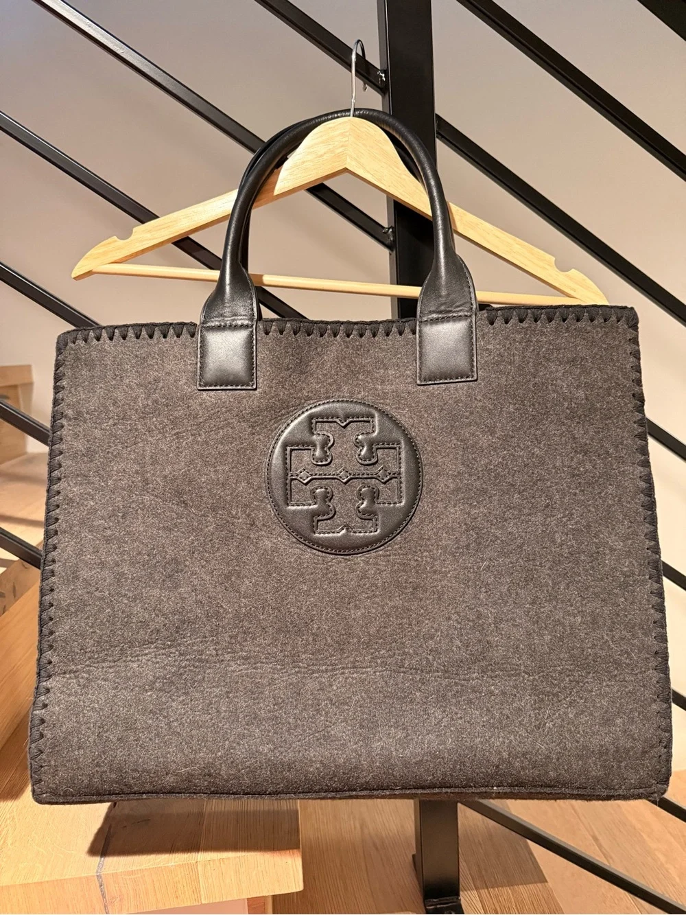 Tory Burch | Ella Stitched Tote Charcoal Grey Felt
